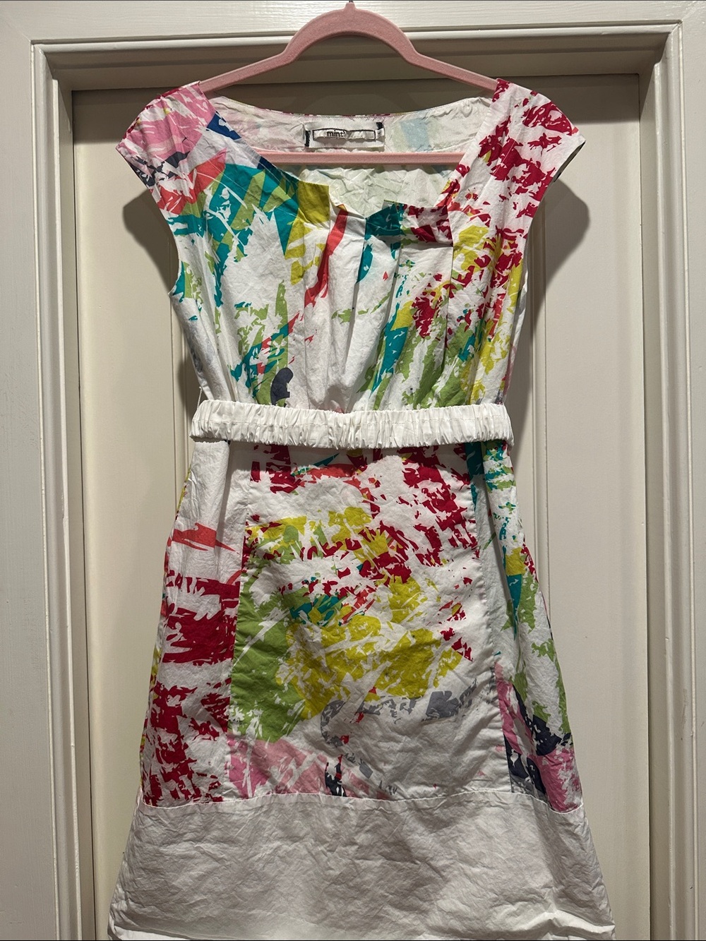 Mint Multicolor Paint-Splash Mini Dress